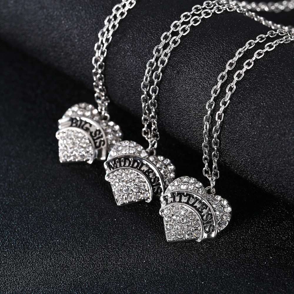 Ожерелье с подвеской в виде сердца из прозрачного кристалла 3 шт.|sister necklace|chain