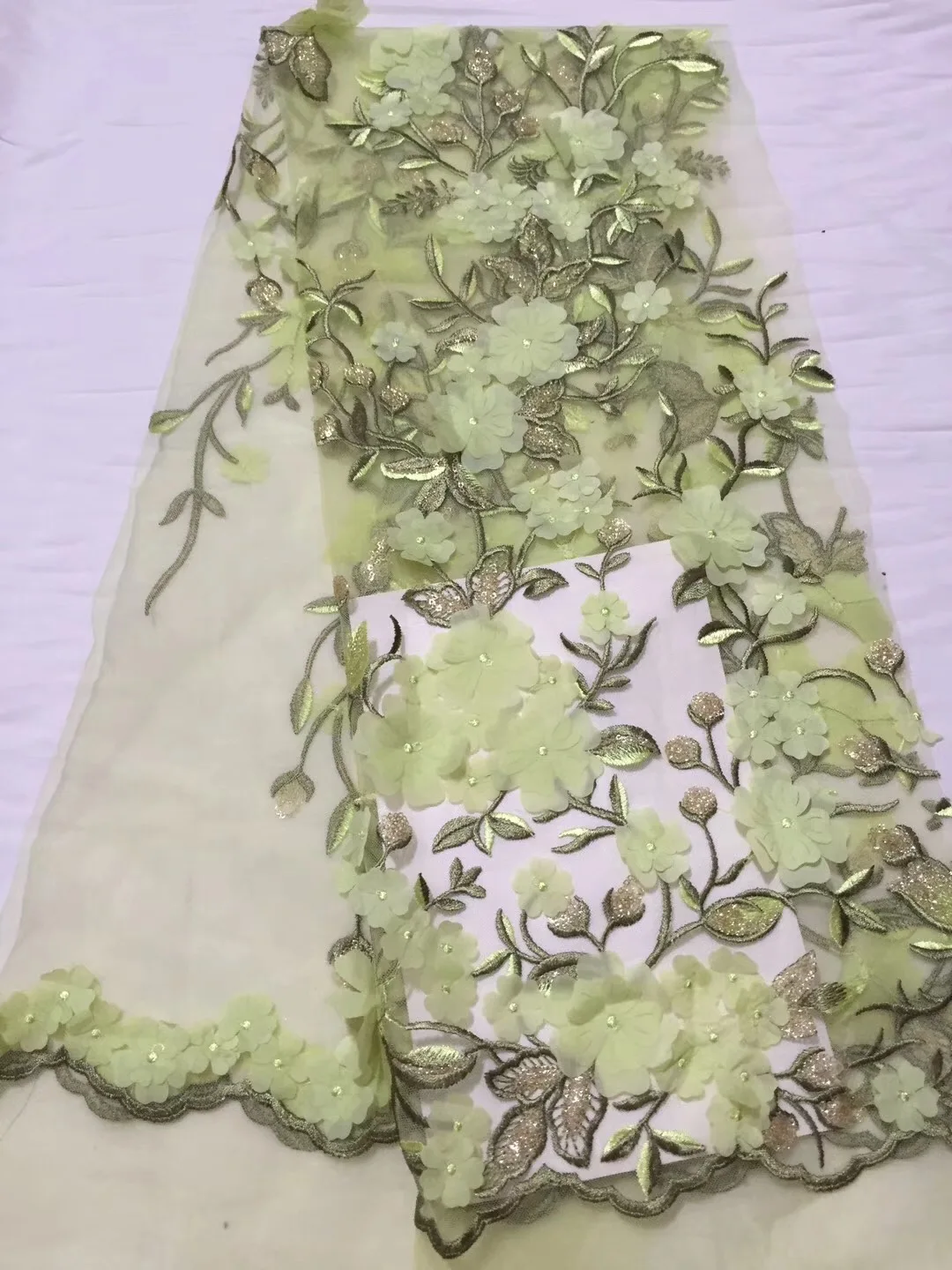 2018 New Style African Lace Fabric Green Pink High Quality 3D Flower French Net Wedding Nigeria Embroidered Party Dress LCD904 | Дом и сад