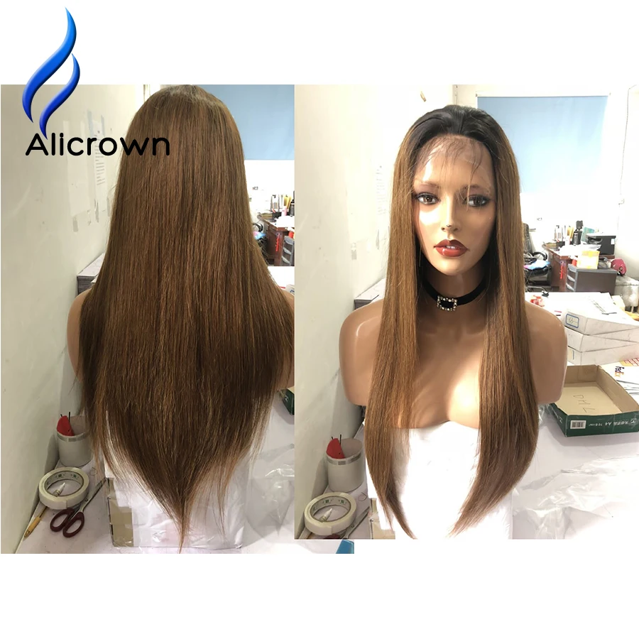 ALICROWN Ombre 1b/27 человеческие волосы спереди бразильские Remy 13*4 кружевные парики