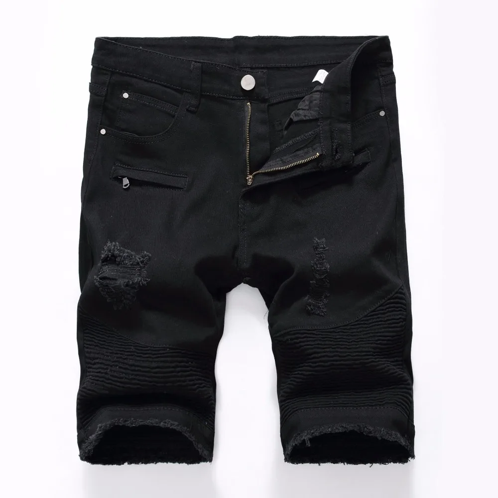 QUANBO Новое поступление; Летнее Джинсовые шорты мужские Slim Fit рваные повседневные джинсы шорты черный, белый цвет Хай-стрит, Большие размеры