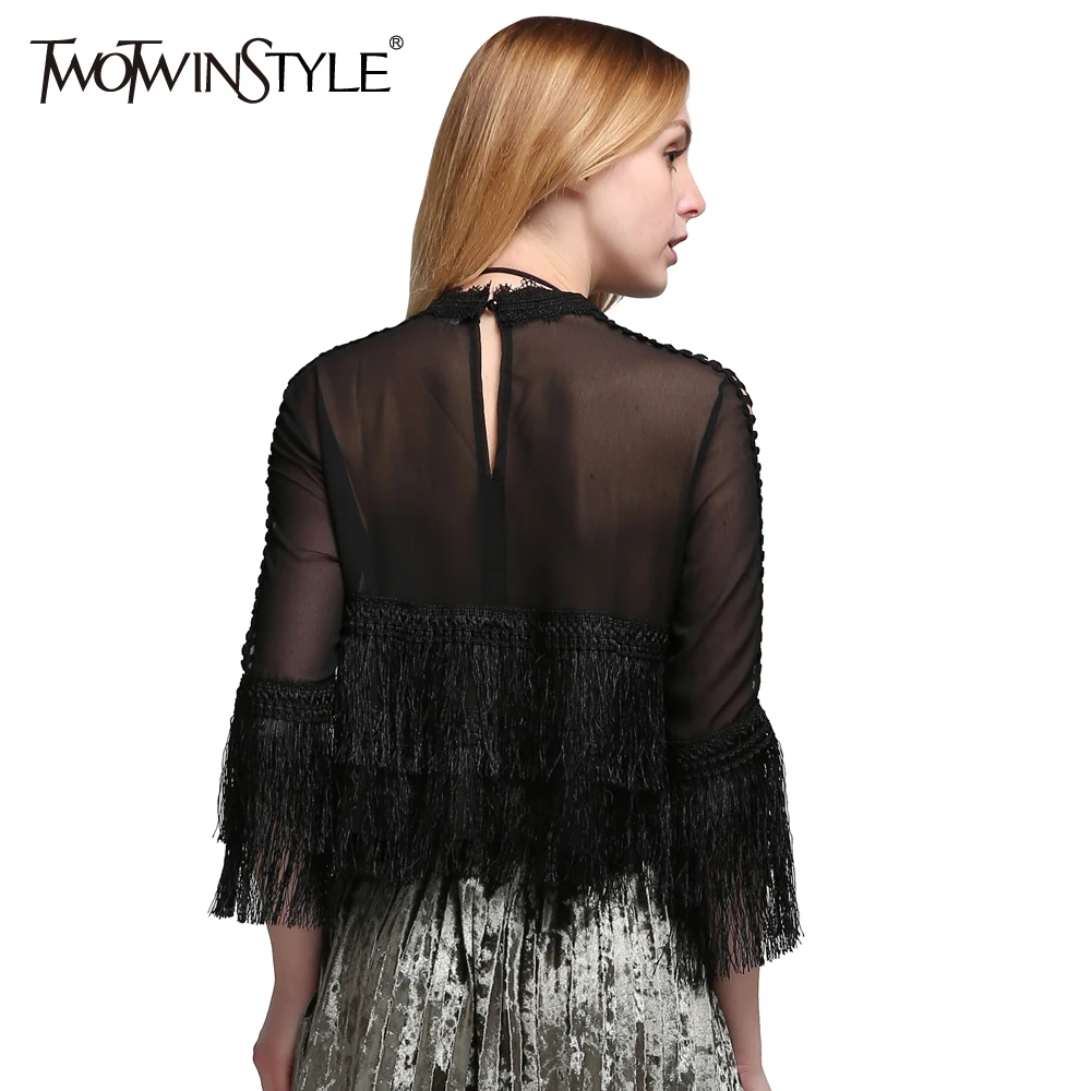 TWOTWINSTYLE 2019 летние женские сексуальные шифоновые топы с открытыми плечами и