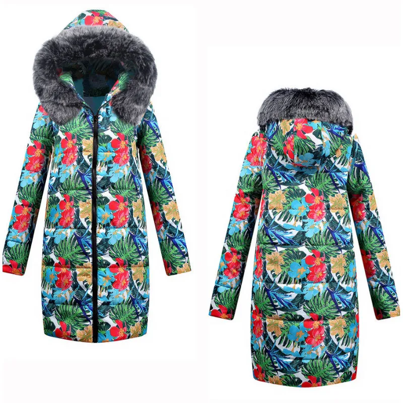 Зимний длинный пуховик, женское модное пальто с принтом, женская одежда, manteau femme hiver, теплая хлопковая одежда S1618