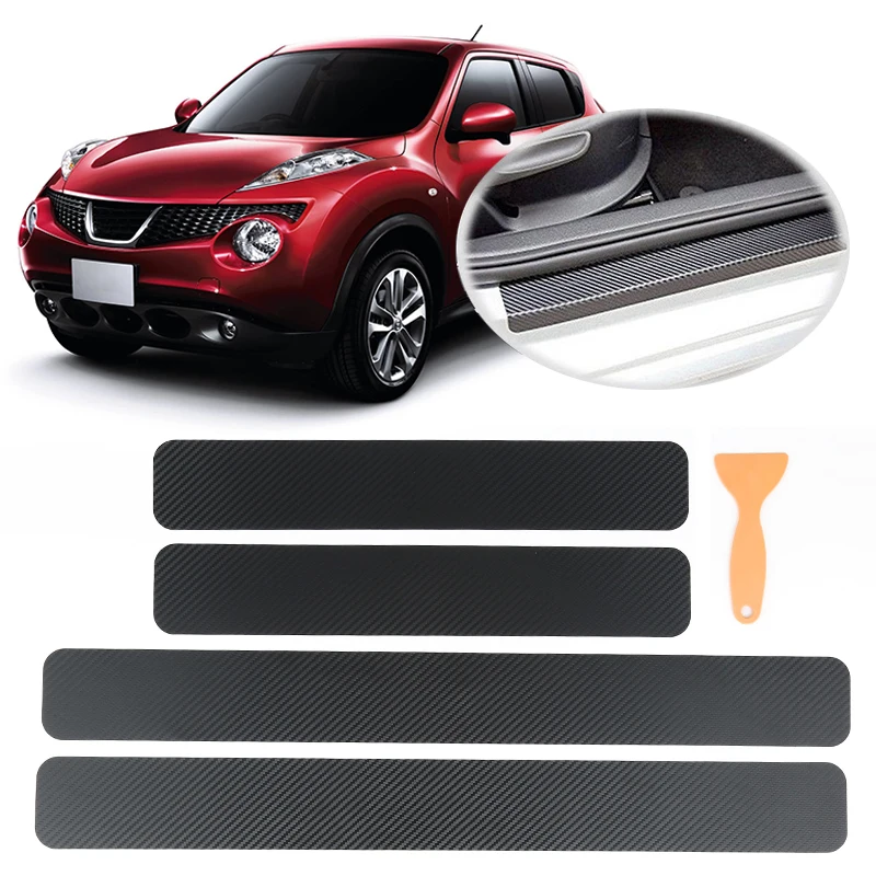 

4pcs Door Carbon Fiber Car Scuff Plate sticker Vinyl Decal sticker for BMW Opel Peugeot Nissan lada stickers and decals