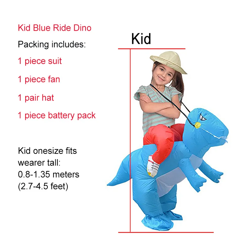 Kid blue ride dino JYZCOS Пурим Хэллоуин Рождество для взрослых надувной костюм динозавра Дракон крупного плана TRex нарядное платье для девочек детский праздничный костюм для катания - Цвет: Kid blue ride dino