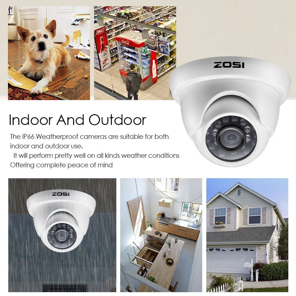 ZOSI 4 шт./лот 1080P HD-TVI 2.0MP CCTV купольная камера домашняя система безопасности водонепроницаемая для 1080P HD-TVI DVR