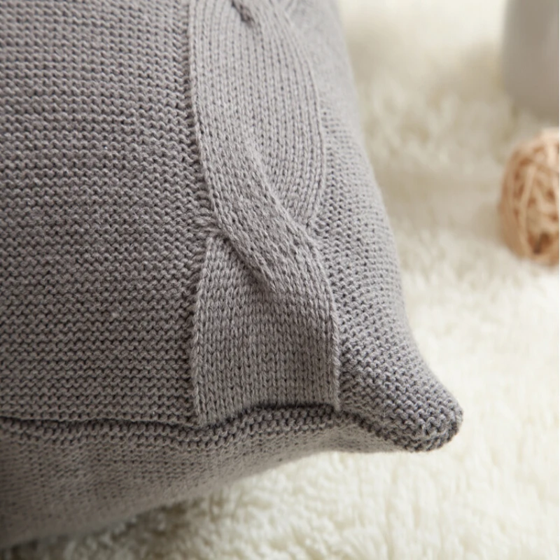 Рождественский подарок серый квадратный чехол для подушек однотонный вязаный с