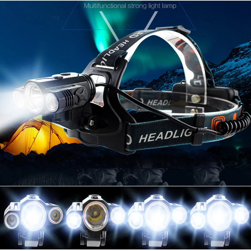 

High Quality 8000LM 4-Modes Head Lamp Bead T6+2R5 LED Headlamp Camping Fishing Light Headlight Linterna Lampe 18650