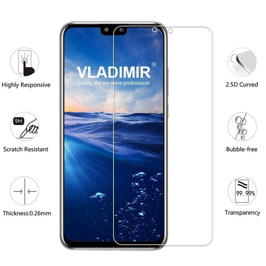 Владимир 2 предмета закаленное Стекло для huawei Y9 2019 защитная пленка 2.5D с уровнем