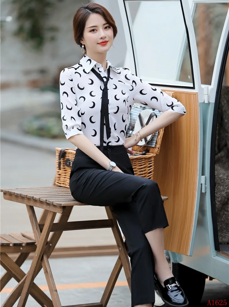 Деловые белые блузки с принтом женские деловые костюмы женской блузкой