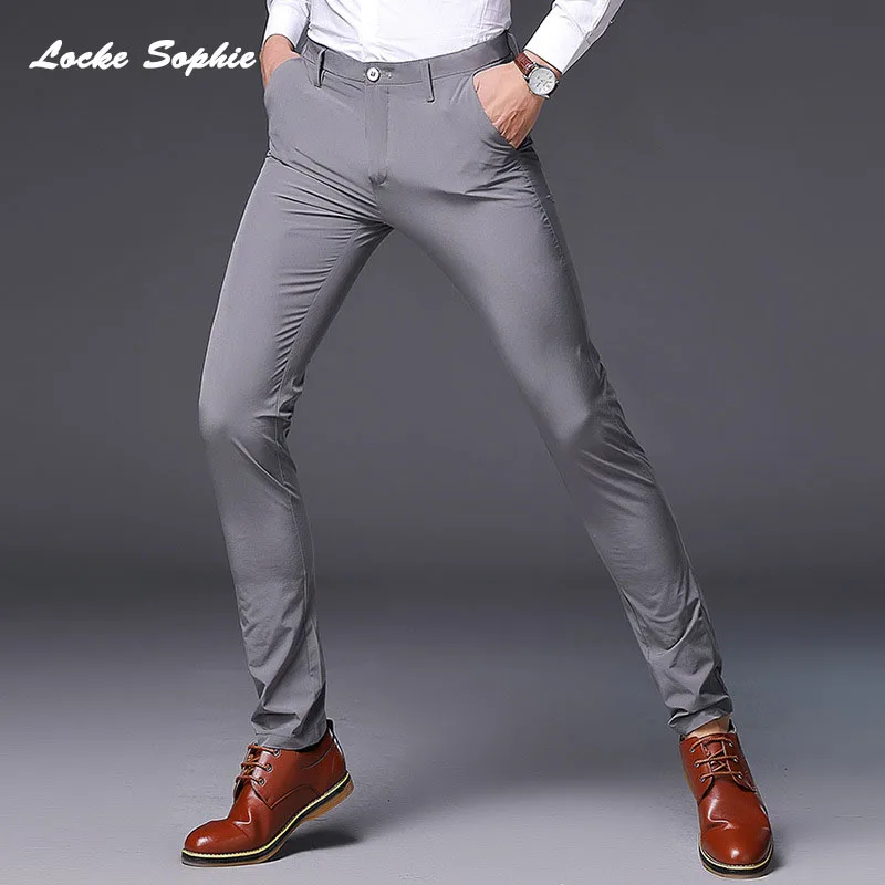 Мужские узкие брюки с высокой талией весенние из смесового хлопка 2020 эластичные