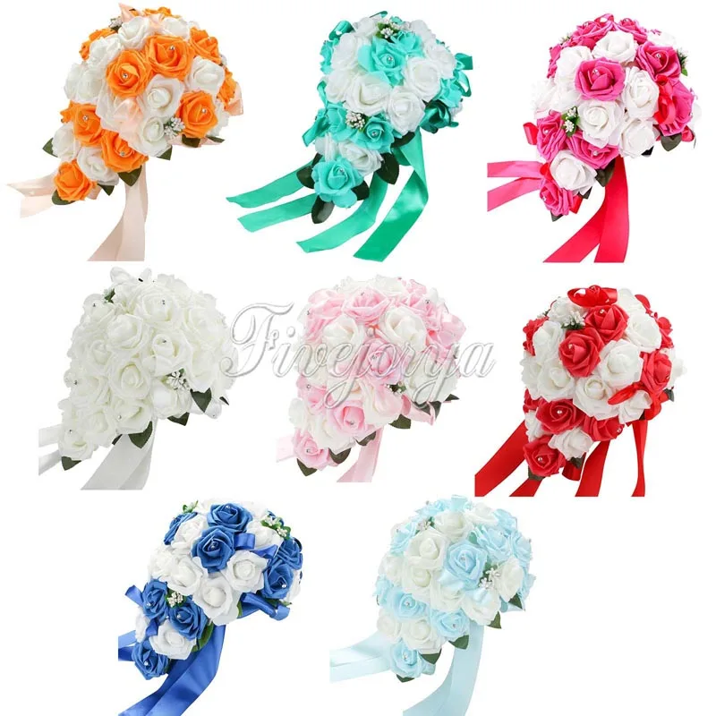 Романтика Букеты свадебные розы Каплевидная форма шелковые цветы ручной работы