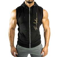 men fitness bodybuilding sleeveless hoodie sweatshirt male gyms cotton hooded vest casual fashion brand sportswear clothing