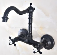 oil rubbed bronze dual handles bathroom kitchen sink faucets wall mounted swivel spout two holes kitchen mixer taps znf459