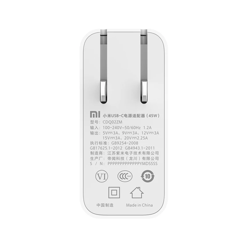 Xiaomi 45 Вт USB-C быстрое зарядное устройство type-C порт USB адаптер питания для ноутбука PD 2,0 QC 3,0 для мобильного телефона