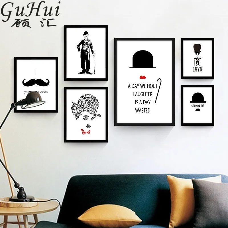 Абстрактная фигура Chaplin Холст Картина кино плакат Бар Декор Классическая шапка с