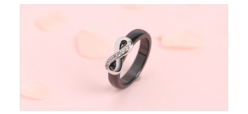 925 Elegant Rings Women 4mm Black White Ceramic Ring India Stone Crystal Infinity Comfort Wedding Rings Engagement Brand Jewelry
