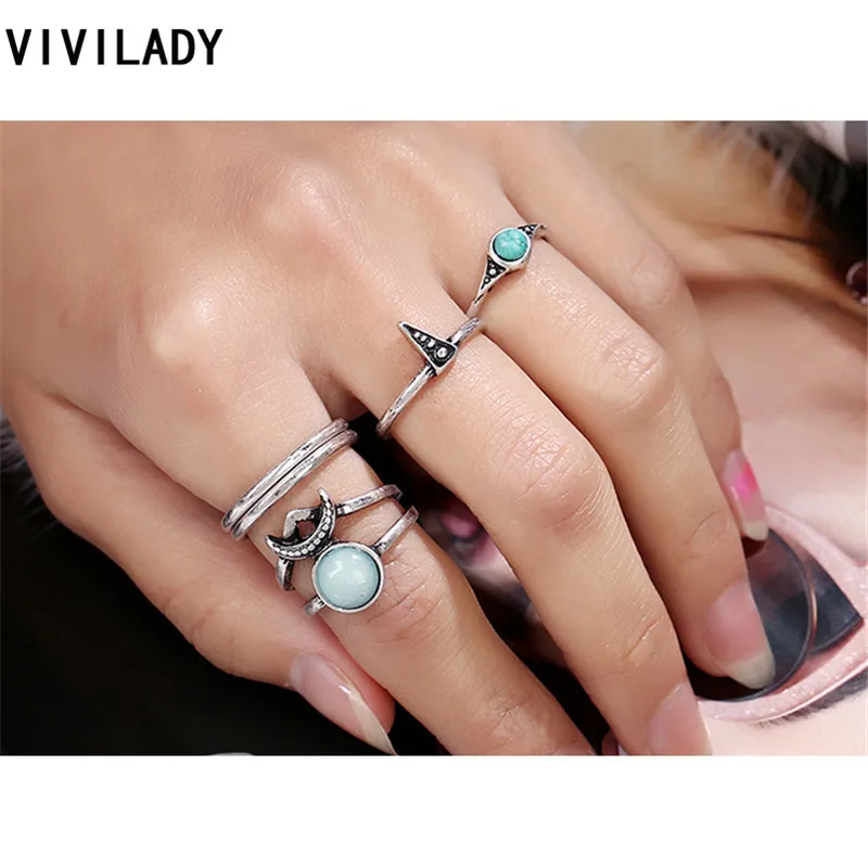 VIVILADY винтажный Тибетский серебристый цвет 5 шт. в стиле бохо натуральные синие