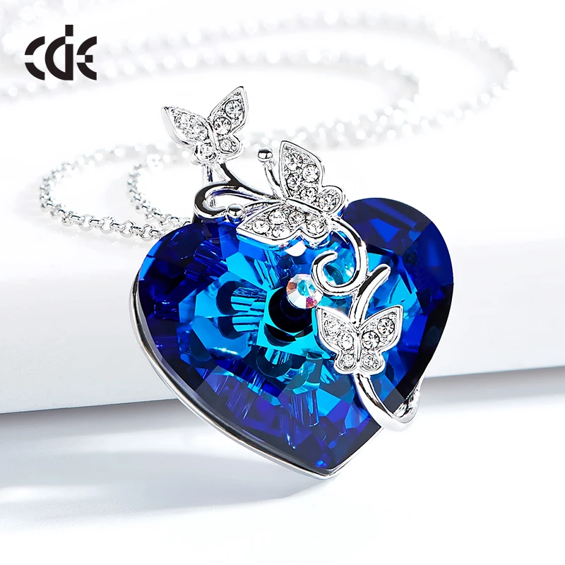 CDE кулон ожерелье украшено кристаллами от Swarovski сердце бабочка ювелирное ожерелье модный изящный драгоценный подарок