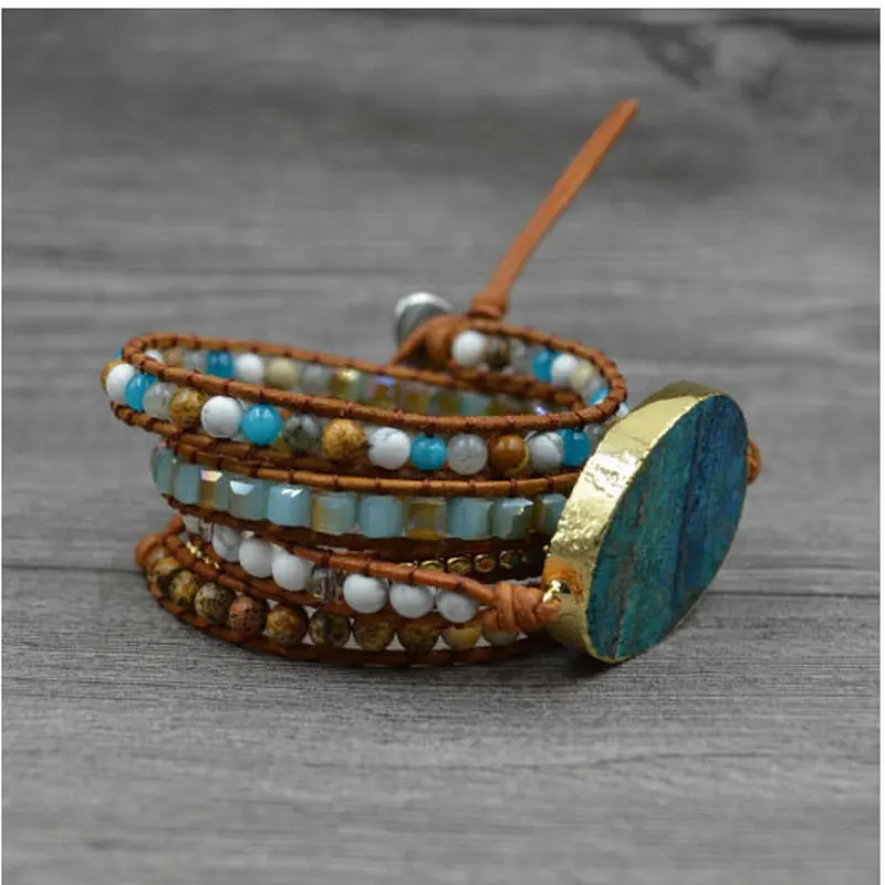 B003 бигбинг ювелирные изделия модный натуральный морской камень кожа ручной