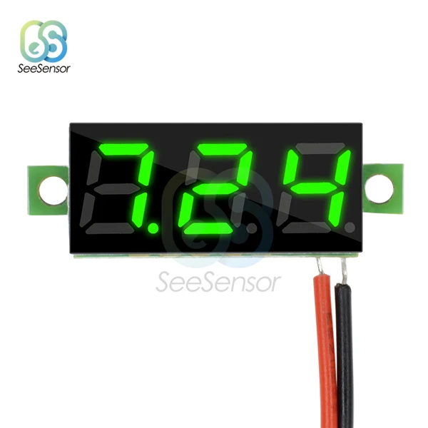 Green 2 Wire 0,28 дюймов DC 0-100 в 12 В Мини светодиодный цифровой вольтметр измеритель напряжения Панель Вольт тестер детектор монитор красный зеленый синий желтый белый - Цвет: Green 2 Wire