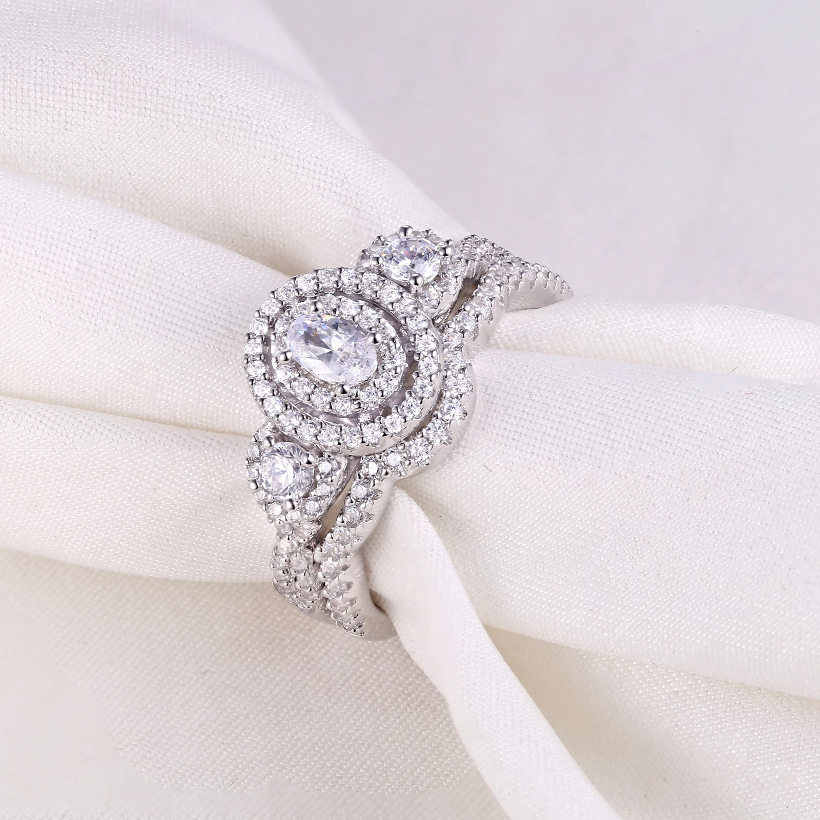 Wuziwen Halo Oval Round Cut AAA Zircon 925 Sterling Silver Wedding Ring Set For Women Engagement Promise Rings Jewelry