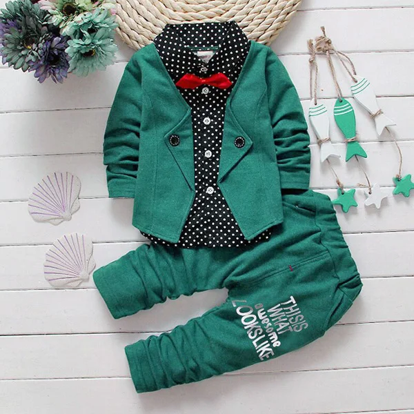 green DIIMUU/2 предмета, одежда для маленьких мальчиков детская одежда для мальчиков Детское пальто в горошек с фальш-вставкой и галстуком-бабочкой торжественные костюмы на свадьбу - Цвет: green