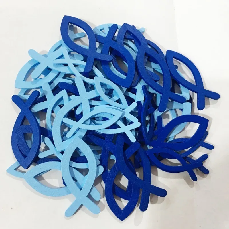 Синие полые рыбные деревянные пуговицы 36 шт. без дыр с узором в виде рыбы для