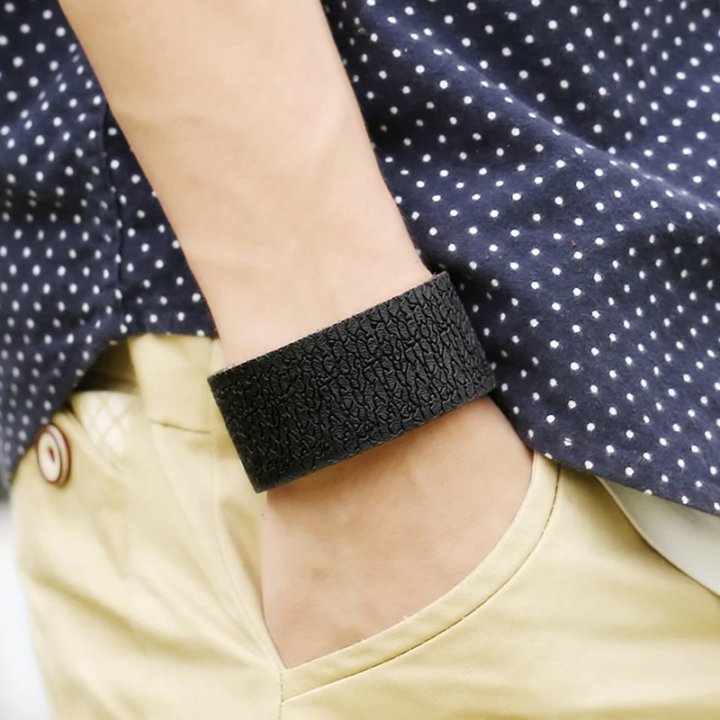Vintage Genuine Leather Bracelet For Men Women Brown Black Wide Cuff Bangles Male Fashion Jewelry Textured Design Pulseiras Gift | Украшения