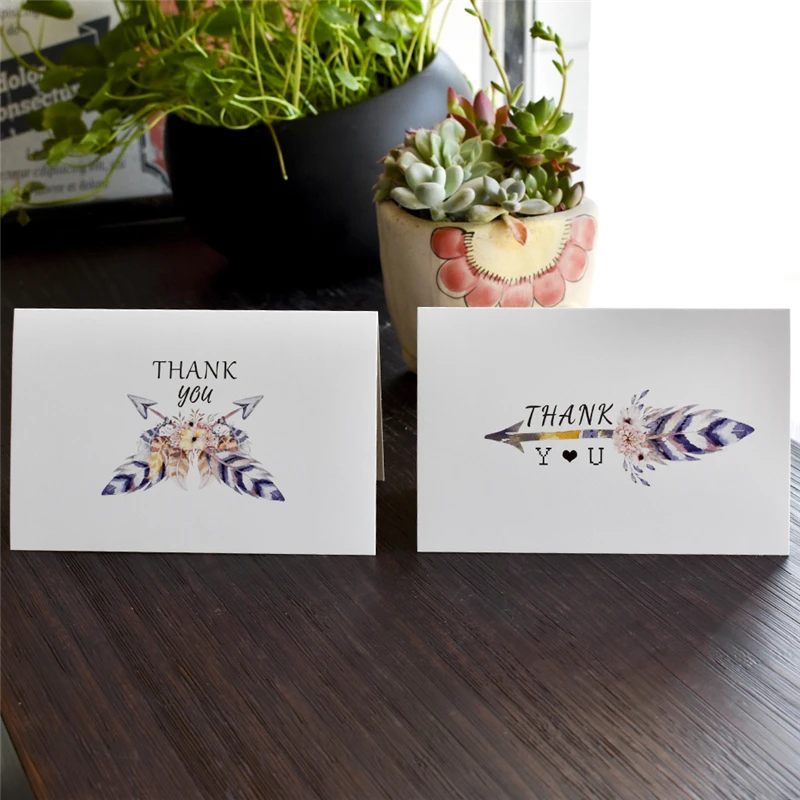 Открытки с пером и надписью Thank You наклейками конверт индивидуальные приглашения
