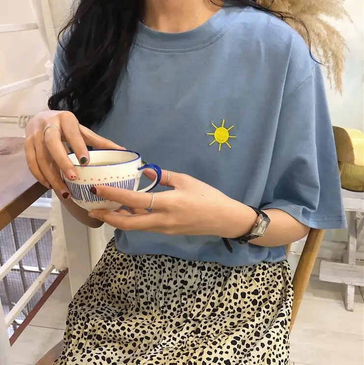 Летняя Harajuku Новая женская погода нашивка Короткие рукава футболка