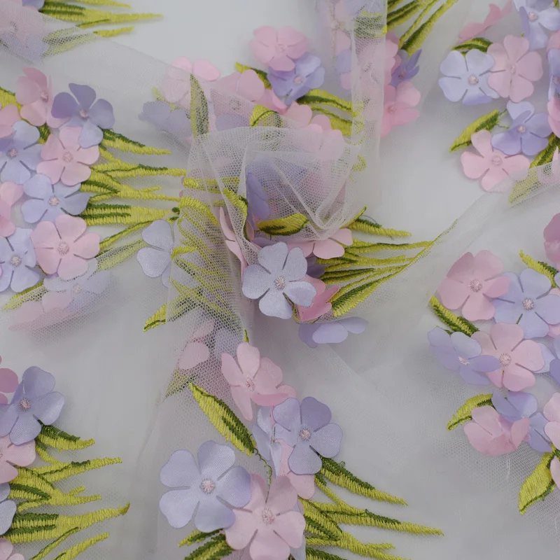 3D Цветочная вышитая кружевная ткань для платья модная фатиновая творчества Tecidos
