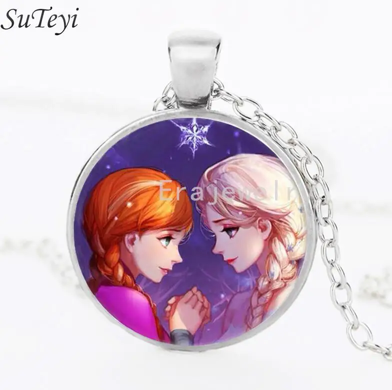 silver SUTEYI новейшее серебряное ожерелье Эльза Анна Олаф мультфильм ювелирные изделия круглое ниспадающее ожерелье на шею девушки цепочка для ошейника для детей подарок - Окраска металла: silver