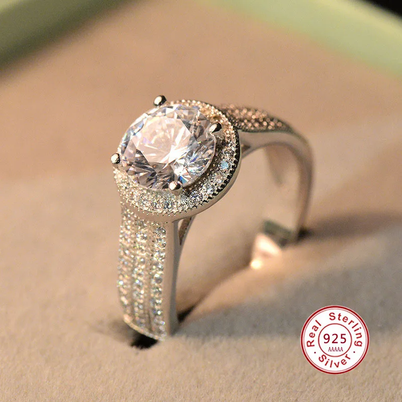 Роскошное серебряное кольцо для женщин обручальное с фианитом 1 5 карата AAAAA