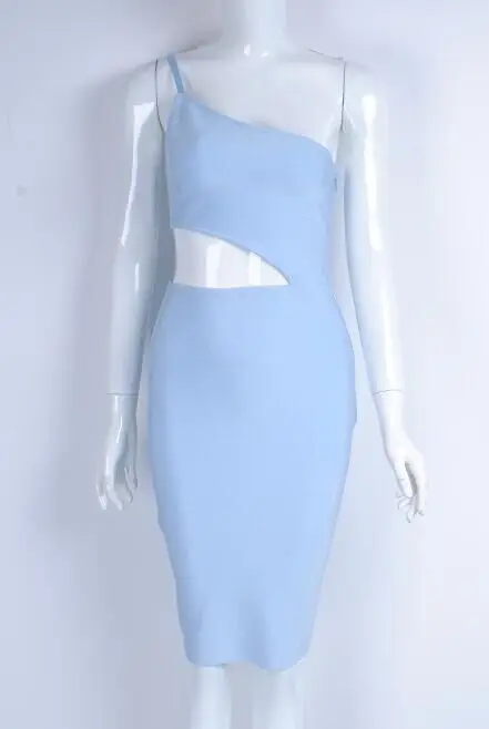 Midi Женщины Повязки Партии Летние Платья Мода Одно Плечо Sexy Талия Cut Out Рукавов Bodycon