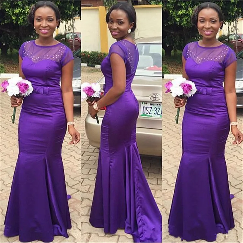 Новый фиолетовый бисером платья невесты 2017 русалка с короткими рукавами чистый