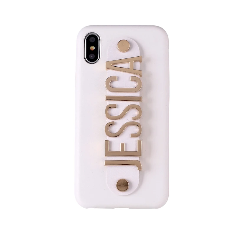 White Leather Case Кожаные золотые буквы металлические роскошные смелые пользовательские персонализированные имя для iPhone 11 Pro XR X 6 6S XS Max 7 7Plus 8 8Plus чехол для телефона - Цвет: White Leather Case