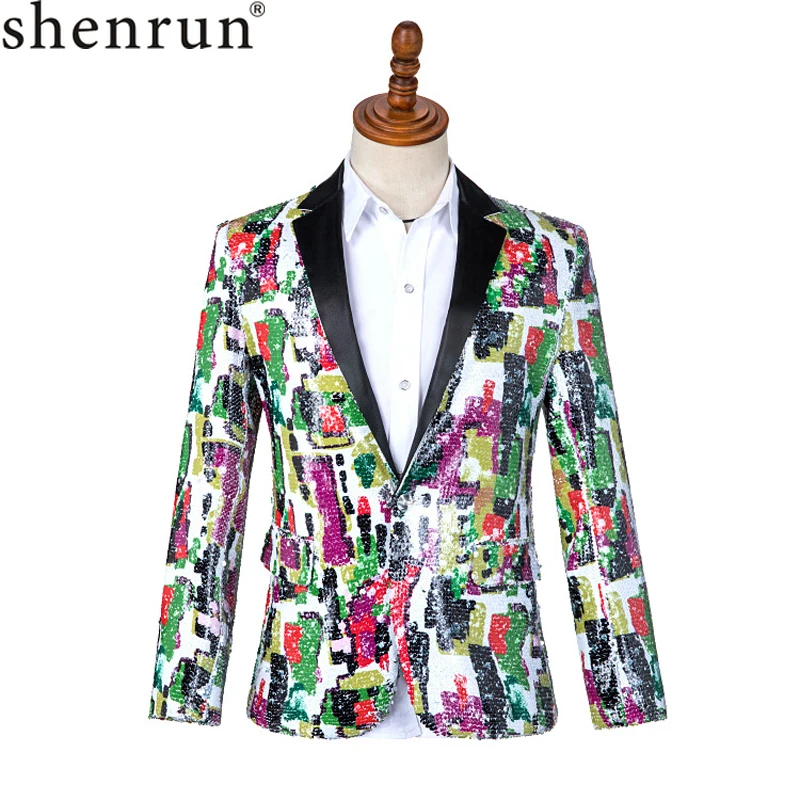 Men Blazer Slim Fit Casual Jacket Skinny Sequins Floral Pattern Wedding Groom Stage Costume Party Prom Singer mens Suit Jackets