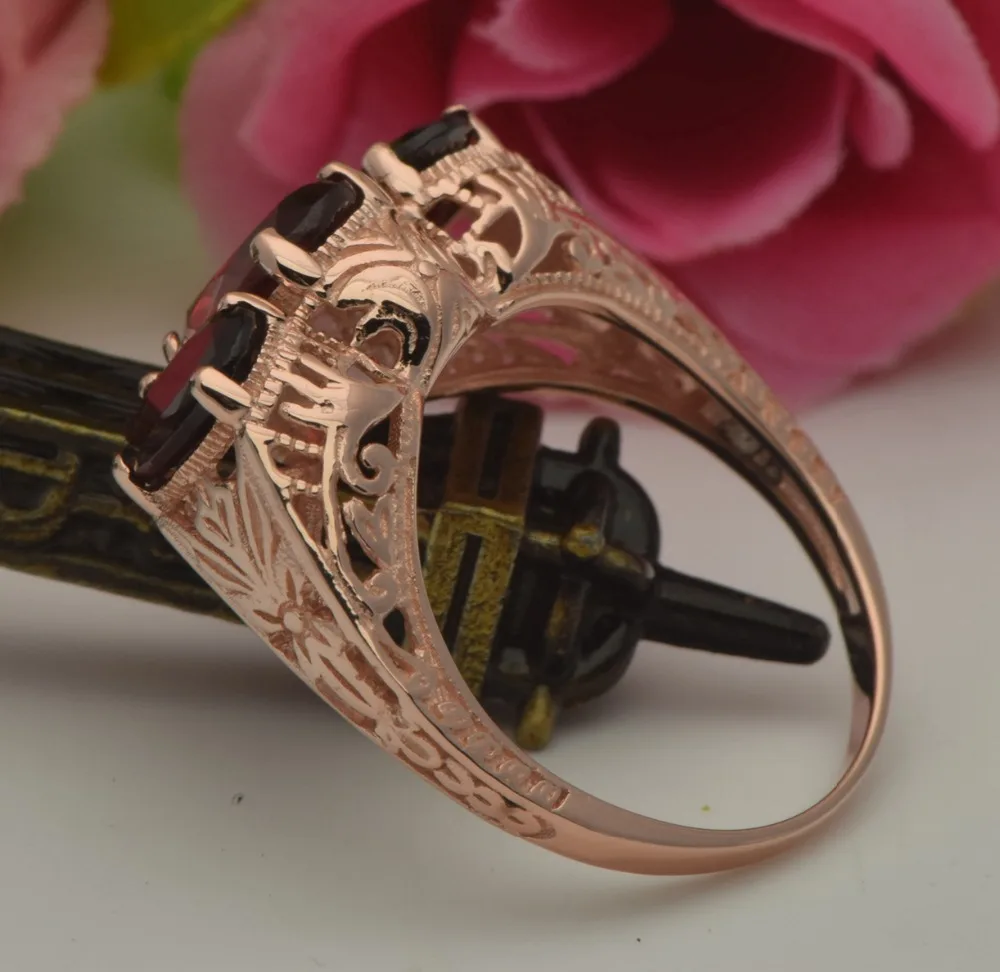 Бесплатная доставка очаровательное кольцо из натурального граната с тремя