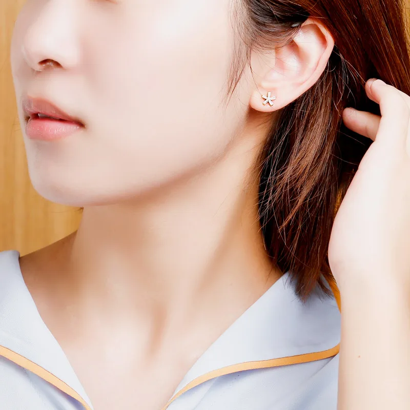 SA SILVERAGE 925 Sterling Silver Flower Stud Earrings For Women Gemstone 18K Gold Color | Украшения и аксессуары