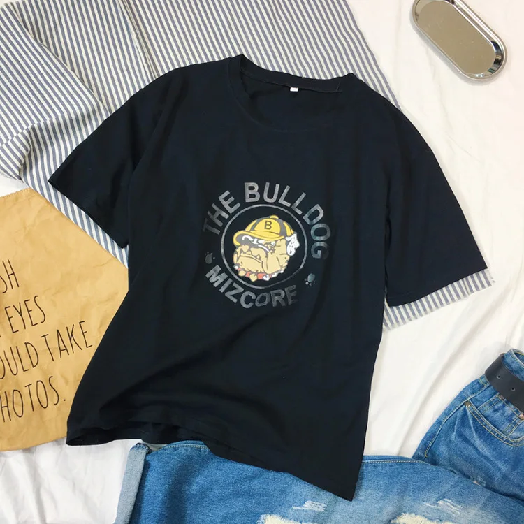 Футболка с надписью The Bull Dog женские летние футболки топы забавная футболка для