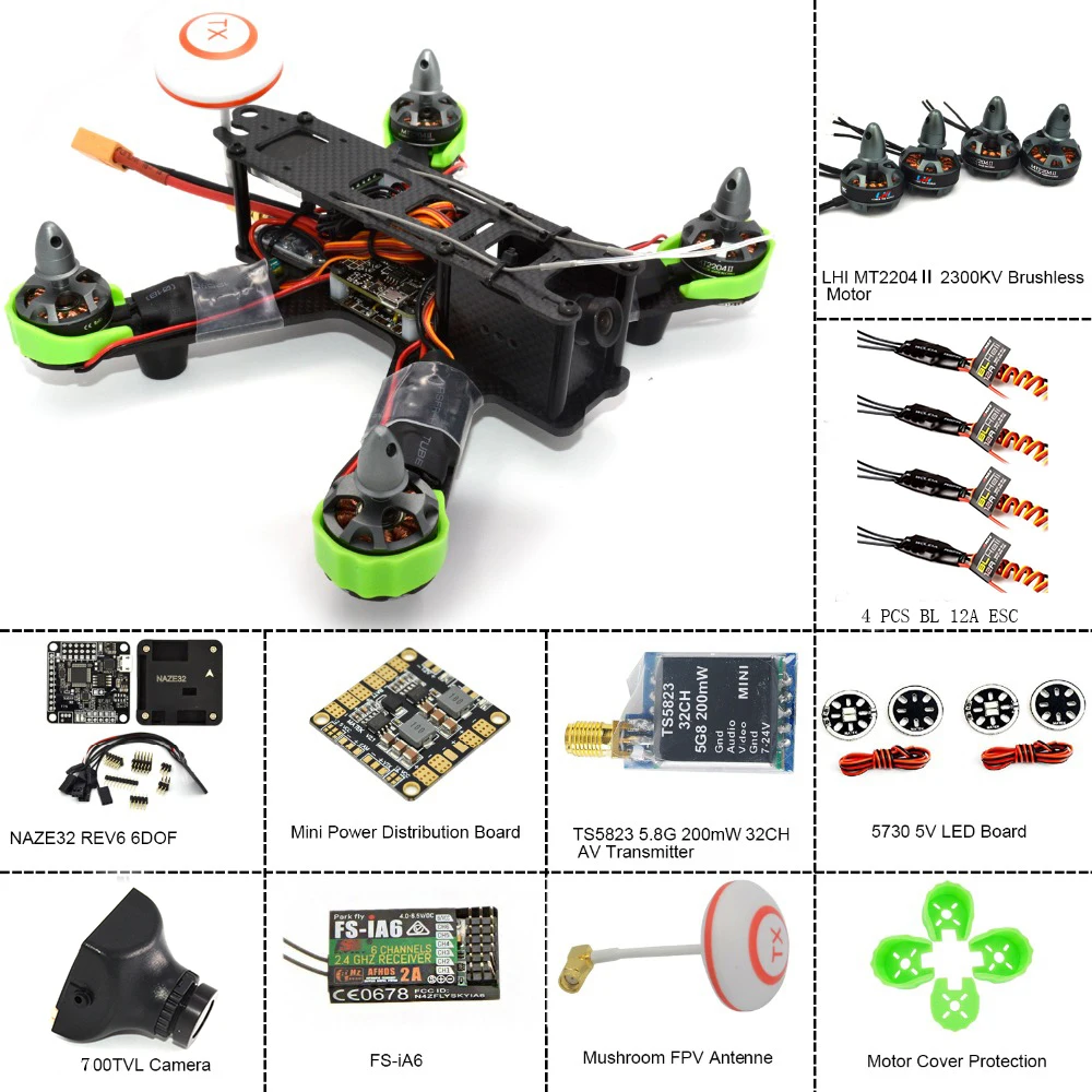 Квадрокоптер с камерой Rtf rc самолет мини qav 210 мм углеродного волокна quadcopter рамка для fs I6+ RC-007 3D VR 5.8 Г 40CH Дюйма HD FPV Видео очки Экран