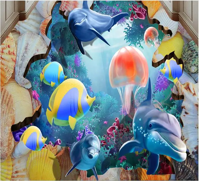 Дизайнерское виниловое 3d напольное покрытие Настенная бумага морская рыба