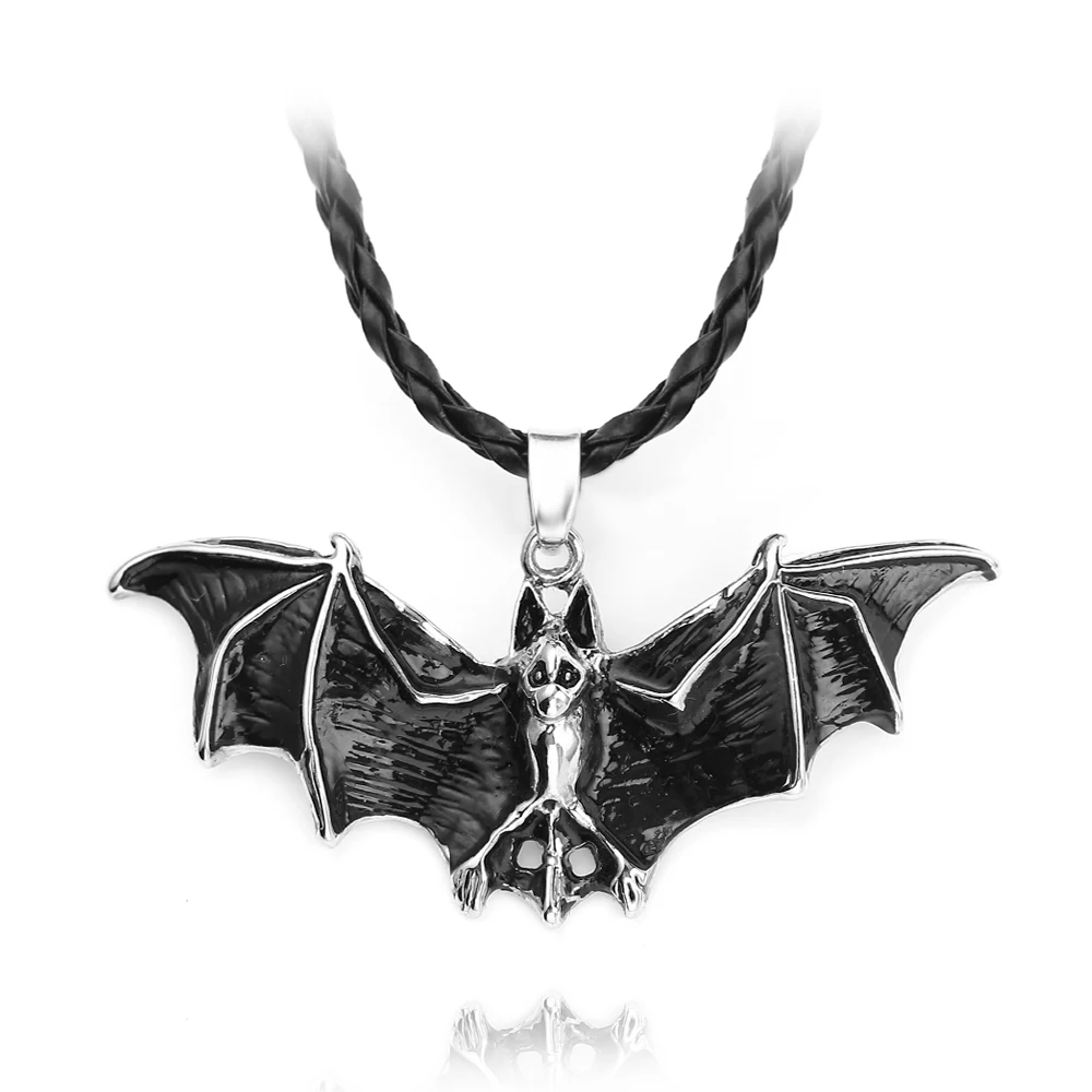 Vintage Punk Rope Chain Necklace Black Enamel Vampire Bat Pendant Men Colar Masculino Gothic Jewelry Halloween Gift | Украшения и