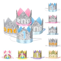 happy 1st birthday hats glitter hat first birthday crown boys and girls one year old party hat baby kids hair accessory