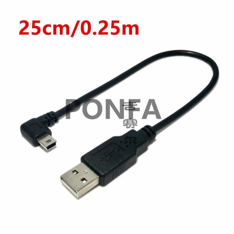 USB 2,0 штекер для мини-usb B Тип 5pin 90 градусов вверх и вниз и влево и вправо Угловой Мужской кабель для передачи данных 0,25 м/0,5 м/1,8 м/5 м