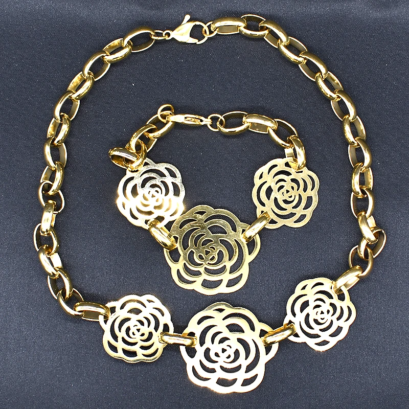 Женский браслет AMUMIU набор ювелирных изделий из нержавеющей стали золотого цвета