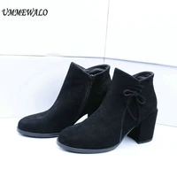 ummewalo boots women suede leather high heel boots qualiy round toe shoes ladies casual autumn winter shoes botines mujer
