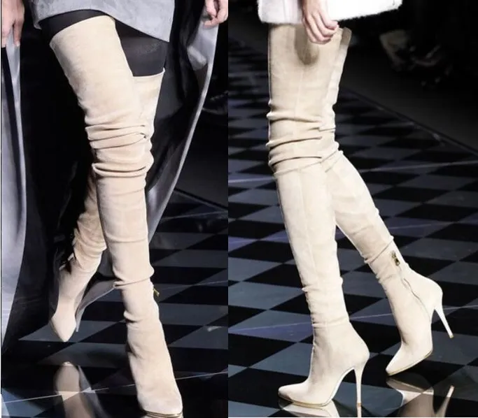 Chaussure Femme женская зимняя обувь на высоком каблуке с острым носком выше колена