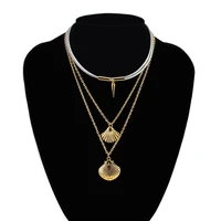 chicvie bohemian gold seashell layered necklacespendants for women jewelry ocean shell necklace chain chakra necklace sne190084