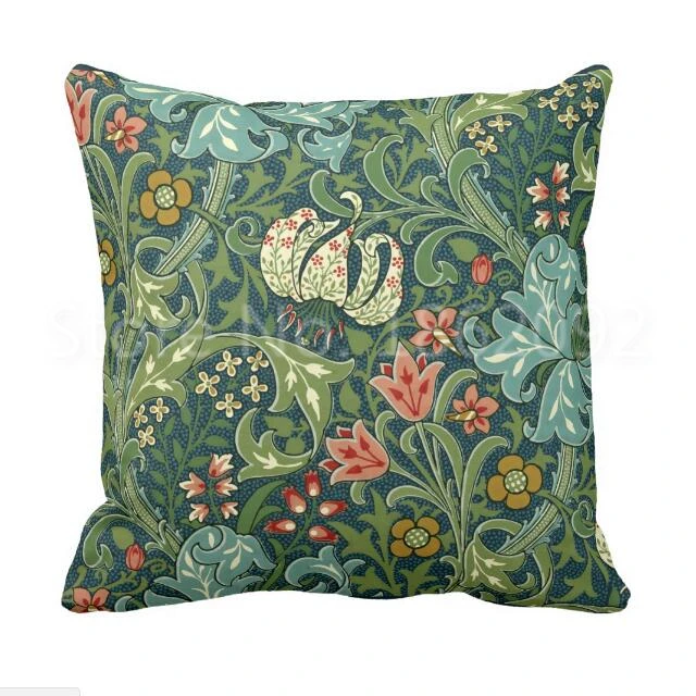 Зеленый William Morris Ретро стиль покрыты золотом Лили узор диванных подушек shevron